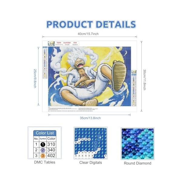 EOBROMD Anime Diamond Painting, 5D DIY Broderie Diamant Painting Kit Complet Nica Luffy, Peinture Diamant Artisanat Strass Po