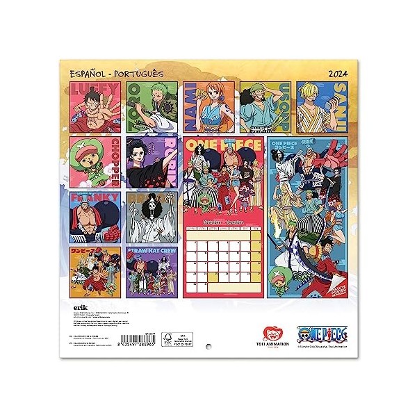 Grupo Erik Calendrier 2024 mural One Piece - Planificateur mensuel 30 x 30 cm | Calendrier manches 2024