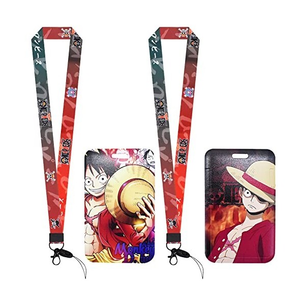 One Piece Lanyard avec Porte Badges, LGQHCE 2PCS Dessin Animé Lanière avec Porte-Cartes de One Piece Lanière Cordon Tour de C