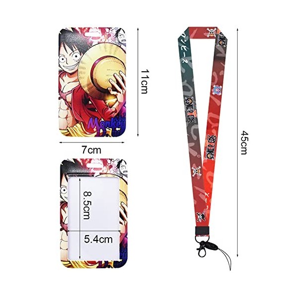 One Piece Lanyard avec Porte Badges, LGQHCE 2PCS Dessin Animé Lanière avec Porte-Cartes de One Piece Lanière Cordon Tour de C