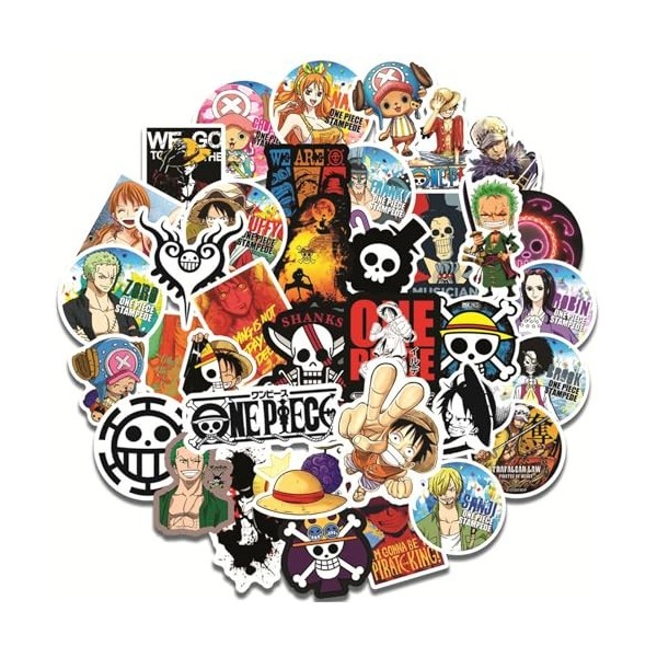 One Piece Autocollant, One Piece Stickers 100Pcs, Ubephant Autocollants Imperméables Ordinateur Planche à Roulette Bagages St