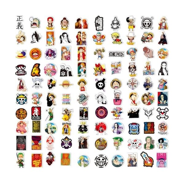 One Piece Autocollant, One Piece Stickers 100Pcs, Ubephant Autocollants Imperméables Ordinateur Planche à Roulette Bagages St