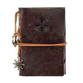 Journal en cuir ordinateur portable, carnet à spirales rechargeable HRYSPN rechargeable Journal de voyage en relief classique