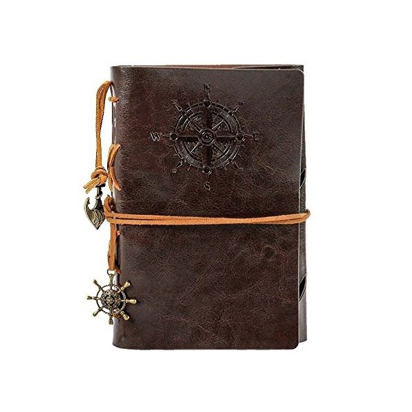Journal en cuir ordinateur portable, carnet à spirales rechargeable HRYSPN rechargeable Journal de voyage en relief classique