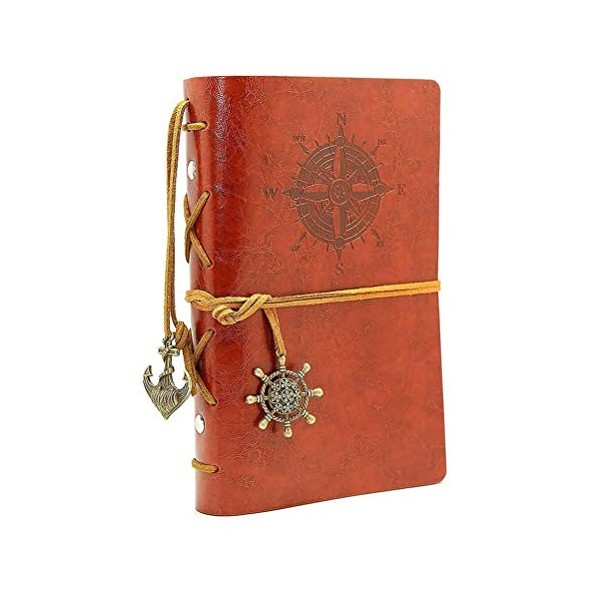 Journal en cuir ordinateur portable, carnet à spirales rechargeable HRYSPN rechargeable Journal de voyage en relief classique
