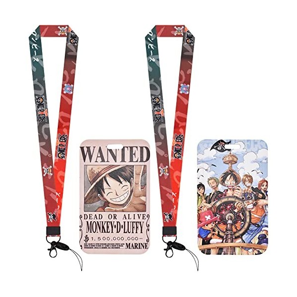 LGQHCE One Piece Lanyard avec Porte Badges, 2PCS Dessin Animé Lanière avec Porte-Cartes de One Piece Lanière Cordon Tour de C