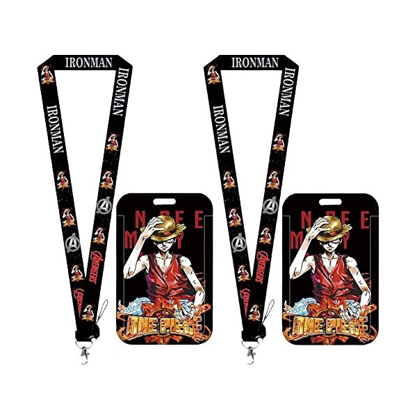 LGQHCE 2 PCS Dessin Animé Lanière avec Porte-Cartes de One Piece, Luffy Carte dIdentité Lanyard pour Carte dIdentité, Clés,