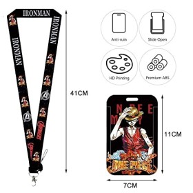 LGQHCE 2 PCS Dessin Animé Lanière avec Porte-Cartes de One Piece, Luffy Carte dIdentité Lanyard pour Carte dIdentité, Clés,