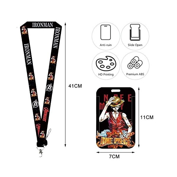 LGQHCE 2 PCS Dessin Animé Lanière avec Porte-Cartes de One Piece, Luffy Carte dIdentité Lanyard pour Carte dIdentité, Clés,