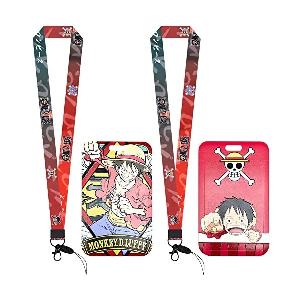 LGQHCE One Piece Lanyard avec Porte Badges, 2PCS Dessin Animé Lanière avec Porte-Cartes de One Piece Lanière Cordon Tour de C