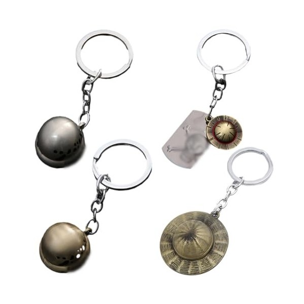 4PCS Une Pièce Porte-clés Chapeau de Paille Keychain Squelette Porte-clés Pirates Keyring Anime Porte Clés Créatif Cosplay av