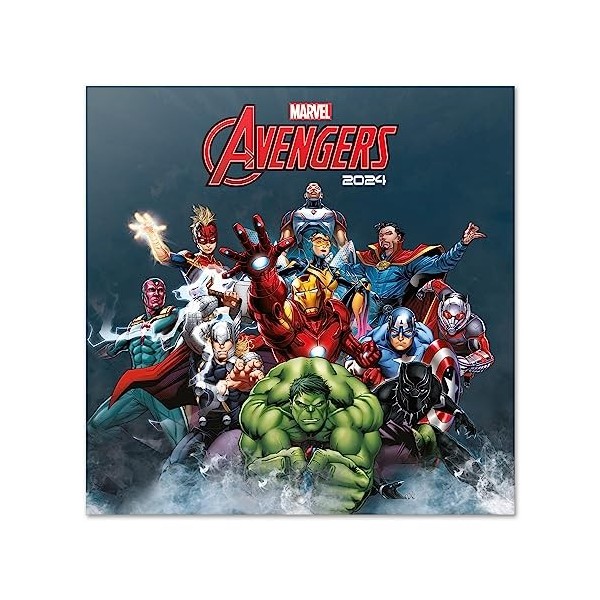 Grupo Erik - Calendrier Mural 2024 Marvel, Avengers | Calendrier Mensuel 30 x 60 cm, Certifié FSC, en Français