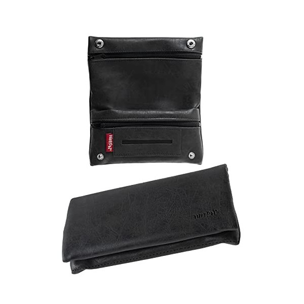 HIBRON Blague a Tabac, Pochette de Tabac a Rouler, en Cuir, Noir