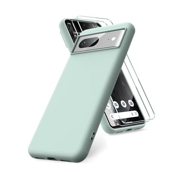 Vansdon Coque Compatible avec Google Pixel 8, 2 Film de Protection en Verre trempé, Housse Souple en TPU en Silicone Liquide,