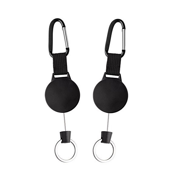 Kuuqa 2 pièces Heavy Duty Retractable Key Chain Reel avec 39 pouces Steel Wire Rope