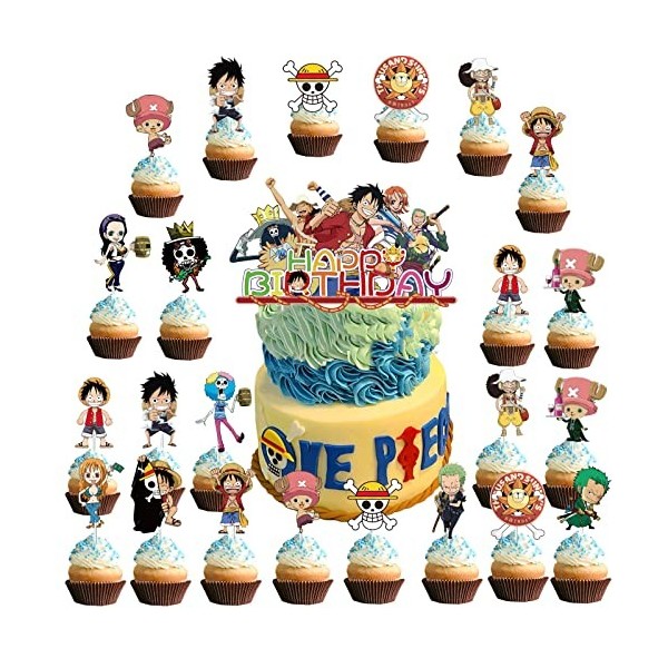Décoration Gâteau One Piece, 31PCS Cake Topper One Piece, Decoration Gateau Anniversaire One Piece, Cupcake Decoration One Pi