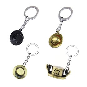 YPLonon 4 Pièces Porte-Clés de One Piece Anime Porte-clé Cosplay Accessoires Luffy Straw Hat Pendentif Porte Clés Créatif Cos