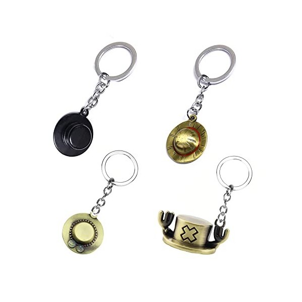 YPLonon 4 Pièces Porte-Clés de One Piece Anime Porte-clé Cosplay Accessoires Luffy Straw Hat Pendentif Porte Clés Créatif Cos