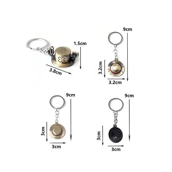 YPLonon 4 Pièces Porte-Clés de One Piece Anime Porte-clé Cosplay Accessoires Luffy Straw Hat Pendentif Porte Clés Créatif Cos