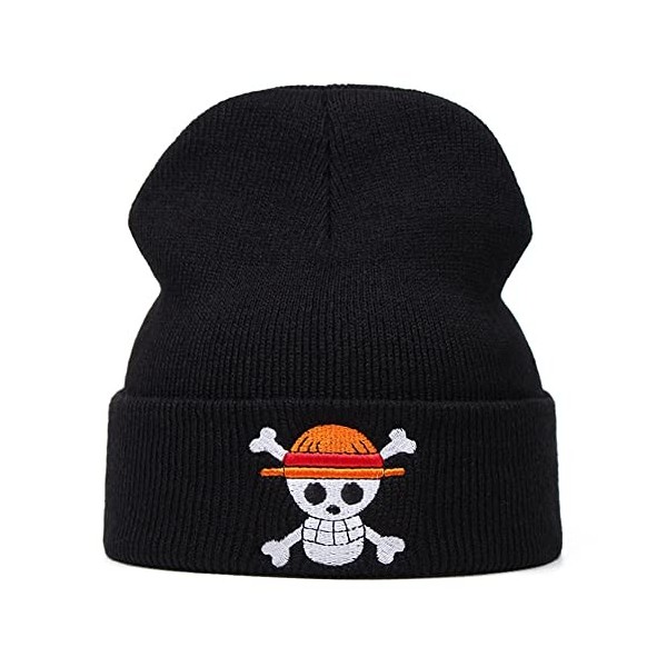 LANLYLGQ Bonnet tricoté One Piece Beanie unisexe homme femme chaud bonnet de ski broderie bonnet dhiver, Noir , taille uniqu