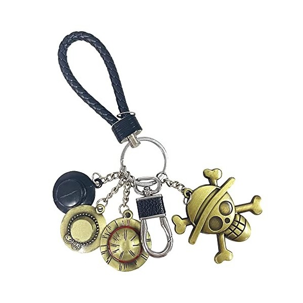 ensemble danime Porte-clé Luffy Straw Hat Pirate, Pendentif Manga Squelette, Accessoire Anime Cosplay, Cadeau Keyring Homme,