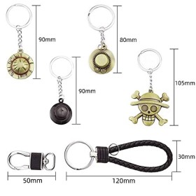 ensemble danime Porte-clé Luffy Straw Hat Pirate, Pendentif Manga Squelette, Accessoire Anime Cosplay, Cadeau Keyring Homme,