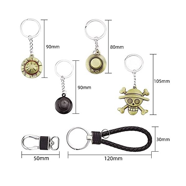 ensemble danime Porte-clé Luffy Straw Hat Pirate, Pendentif Manga Squelette, Accessoire Anime Cosplay, Cadeau Keyring Homme,
