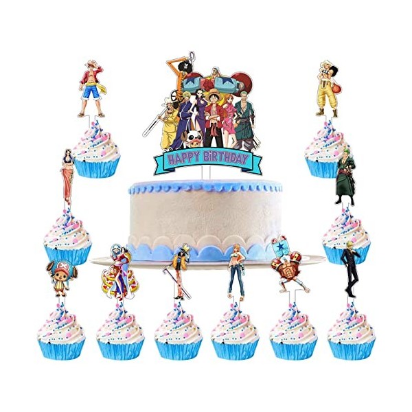 Décorations De Gâteaux One Piece 6pcs One Piece Décorations Anniversaire Topper de Gâteau Acrylique Décoration de Gâteaux Fêt