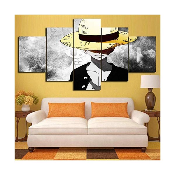 Fbewan Impression Giclée en One Piece Monkey D. Luffy Peinture sur Toile 5 Pieces Image Déco dart Murale Tableau,B,150x80cm