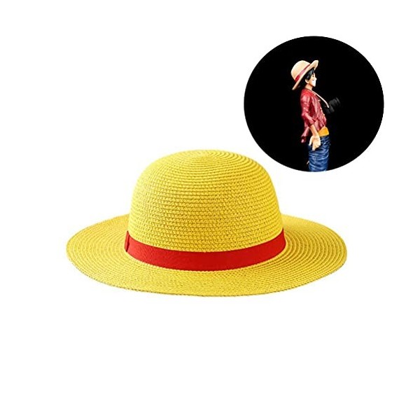 Ghzste Chapeau de Paille Une Pièce Chapeau Luffy Enfant avec Corde Chapeau Pirate Anime Cosplay Costume Chapeau de Soleil