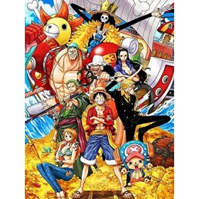 JUNDAJC One Piece Diamond Painting Kits pour Enfants Anime DIY 5D Strass Complet Diamant Peinture Set pour Adulte Ronde Pierr