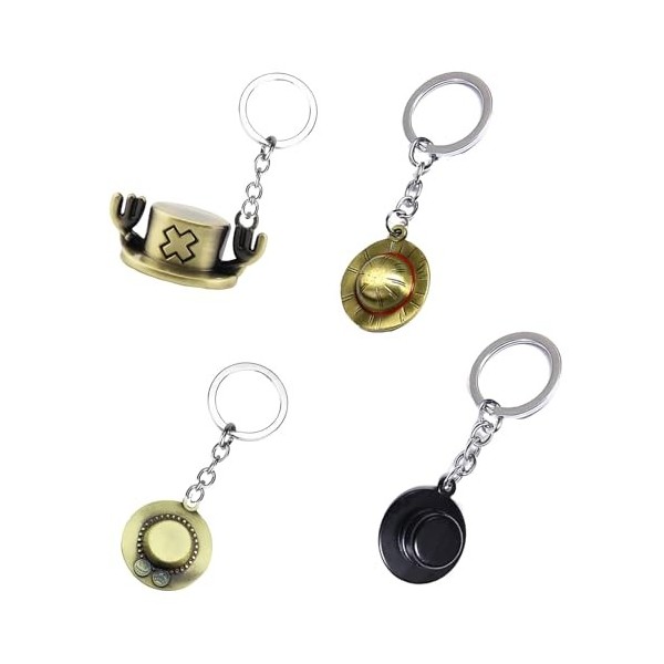 Ubephant Porte-Clés One Piece, One Piece Keychain, Ensemble dAnime Porte-Clé Luffy Straw Hat Pirate, 4 Pcs One Piece Porte C