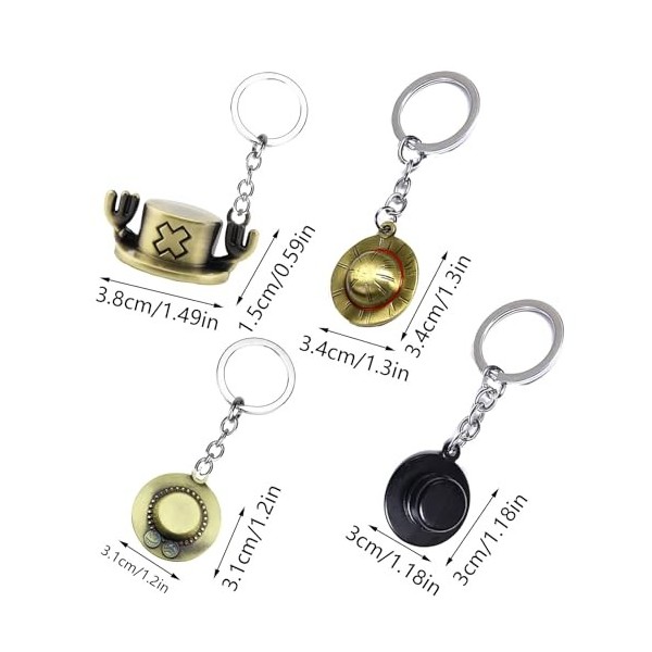 Ubephant Porte-Clés One Piece, One Piece Keychain, Ensemble dAnime Porte-Clé Luffy Straw Hat Pirate, 4 Pcs One Piece Porte C
