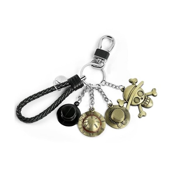 Porte Clef One Piece Porte Clés Manga Luffy Chapeau de Paille et Squelette Keychain Pendentif One Piece Accessoire Cosplay, C