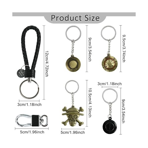 Porte Clef One Piece Porte Clés Manga Luffy Chapeau de Paille et Squelette Keychain Pendentif One Piece Accessoire Cosplay, C