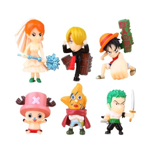 BSNRDX Décoration Gâteau One Piece 6PCS Mini Figurines Décoration Gâteau Topper Cartoon Mini Figurine Set Anime Heroes Figuri