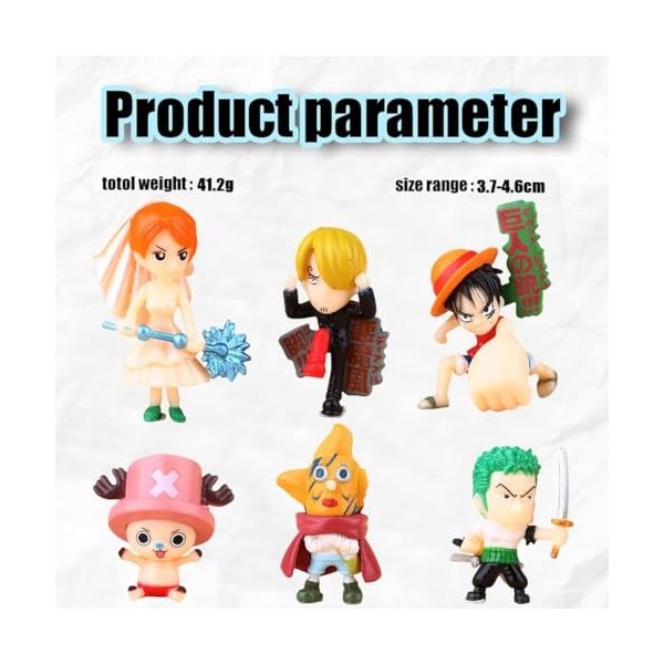 BSNRDX Décoration Gâteau One Piece 6PCS Mini Figurines Décoration Gâteau Topper Cartoon Mini Figurine Set Anime Heroes Figuri