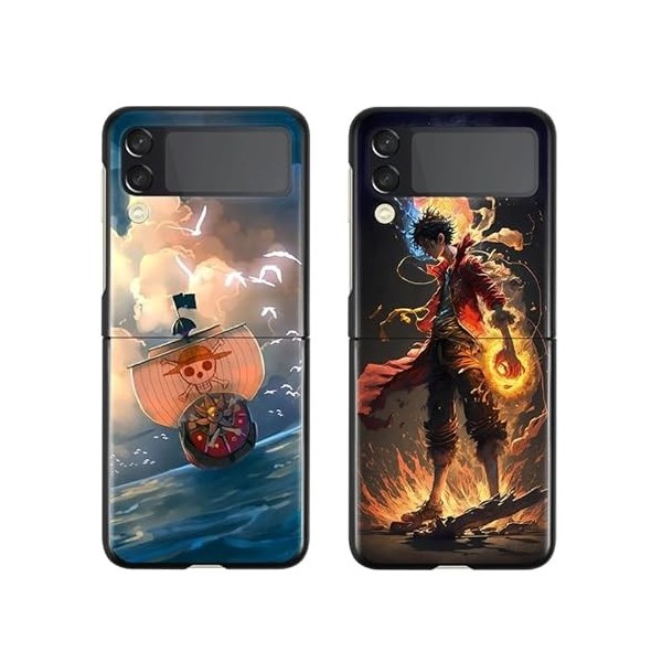 2 Pièces Coque pour Samsung Galaxy Z Flip4 5G 6.7 Pouces, Anime One Piece Luffy Gear 5 Cartoon Motif Manga Ultra Fine TPU Ant