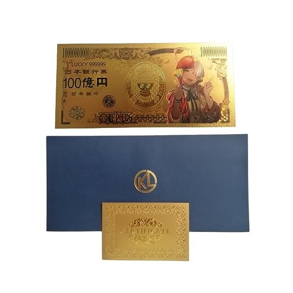 1PCS Billet One Piece Uta avec certificat dauthenticité, Billet de Banque dor Anime, Manga One Piece Marque-Page à Collecti