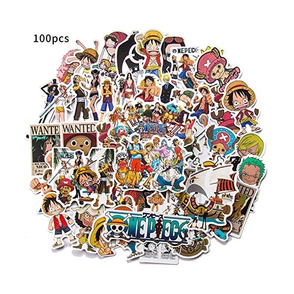 100pcs One Piece Anime Stickers Wopin-Waterproof Anime Stickers pour Enfants Adolescents Adultes Vinyle Ordinateur Portable A