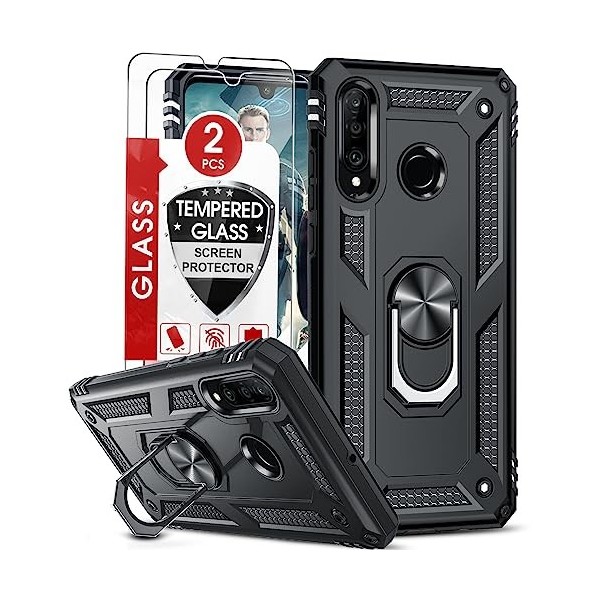 LeYi Coque pour Huawei P30 Lite/P30 Lite XL New Edition avec 2 Verre trempé, Anneau Support Militaire Double Renforcée Défens