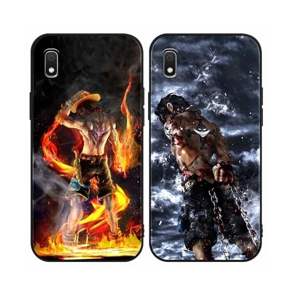 2 Pièces Coque pour Samsung Galaxy A10 6.2 Pouce, Anime One Piece Ace Manga Dessin Animé Motif Étui Protection Housse de Sili