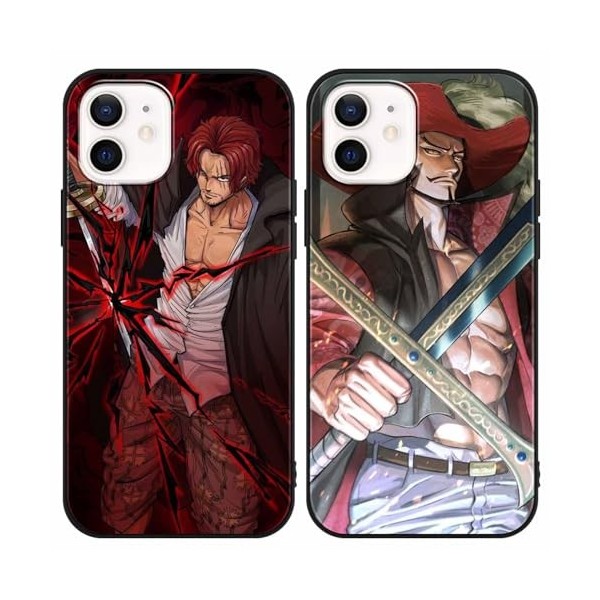 PBNDJVG 2 Pièces Coque pour Apple iPhone 12/iPhone 12 Pro 6.1 Pouce, Anime One Piece Shanks Manga Dessin Animé Motif Étui Pro