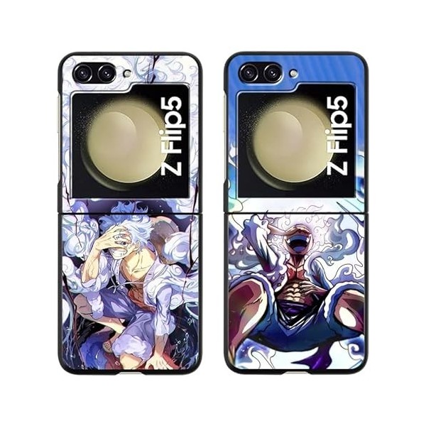 2 Pièces Coque pour Samsung Galaxy Z Flip 5 5G 6.7 Pouces, Anime One Piece Luffy Gear 5 Cartoon Motif Manga Ultra Fine TPU An