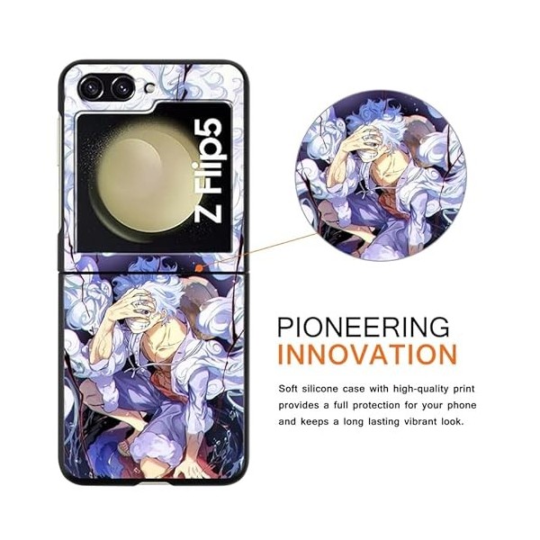 2 Pièces Coque pour Samsung Galaxy Z Flip 5 5G 6.7 Pouces, Anime One Piece Luffy Gear 5 Cartoon Motif Manga Ultra Fine TPU An