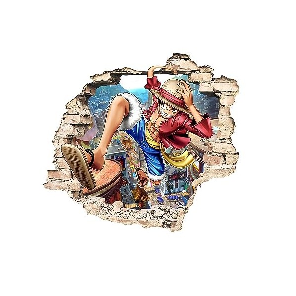 One Piece Art Sticker mural pour chambre denfant, dessin animé 3D dessin animé DIY autocollant mural amovible décor de fond