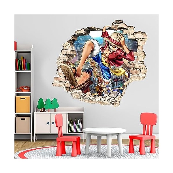 One Piece Art Sticker mural pour chambre denfant, dessin animé 3D dessin animé DIY autocollant mural amovible décor de fond