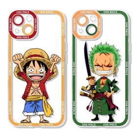 2 Pièces Coque pour iPhone 12 6.1 avec Anime Luffy Gear 5 Nika Zoro Manga Couleur 3D Imprimé Motiv Transparent Case Anticho