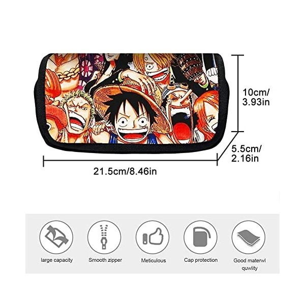 LGQHCE One Piece Trousse a Crayon, One Piece Enfant Anime Sac Papeterie Sac de Rangement Portable Étudiant Papeterie Toile Zi