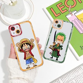 2 Pièces Coque pour iPhone 12 6.1 avec Anime Luffy Gear 5 Nika Zoro Manga Couleur 3D Imprimé Motiv Transparent Case Anticho